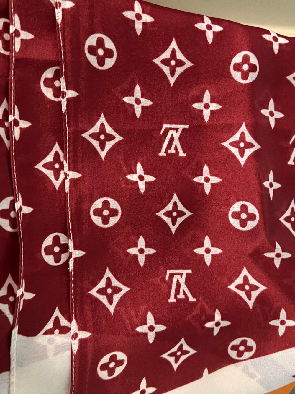 Louis Vuitton burgundy and cream color Silk Scarf